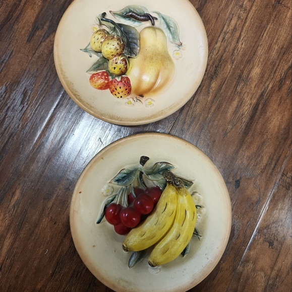Set 2 Vtg 1962 NAPCOWARE 3D Fruit Plate Wall Hanging Plaques Japan - Picture 1 of 11